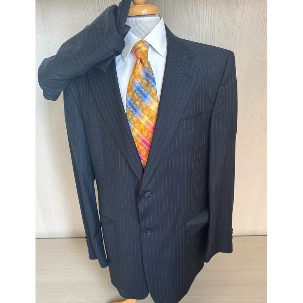 Society Brand Hart Schaffner Marx 44L Pants 38 x 29 Blue Pinstripe 2pc Suit USA